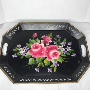 Vintage Large Black Tole tray by Pilgrim Art